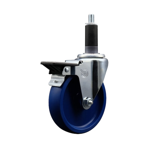 5'' Solid Poly Swivel 1-1/8'' Expanding Stem Caster with Brake